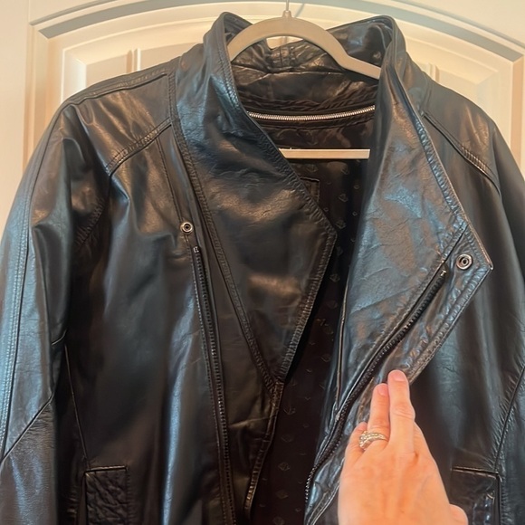 VINTAGE black leather lined Moto biker bomber jacket size XL Bermans - Picture 7 of 16